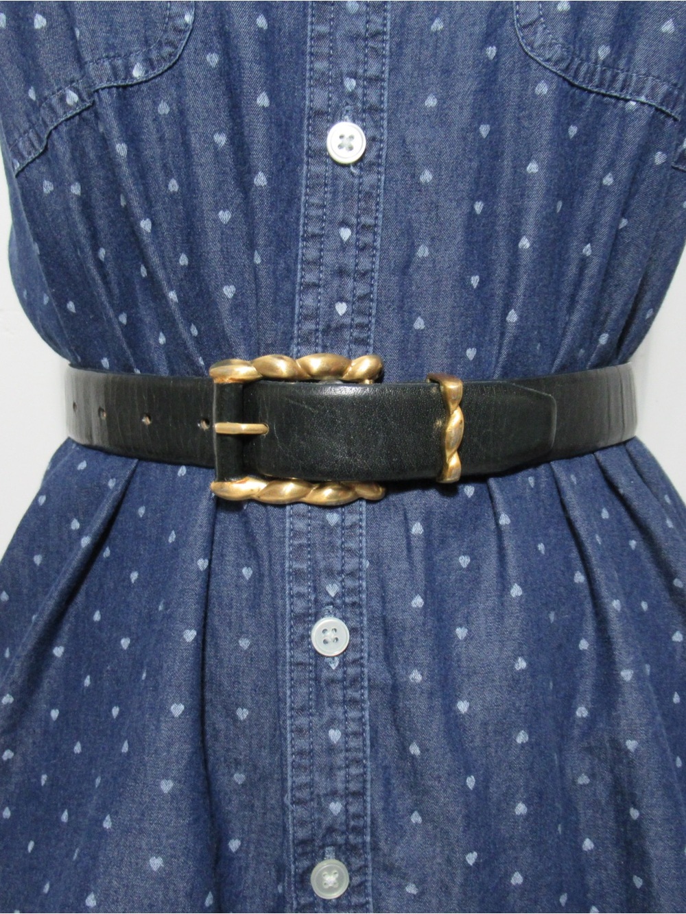 Vintage Linda Allard For Ellen Tracy Black, Buffalo Calf Leather Belt